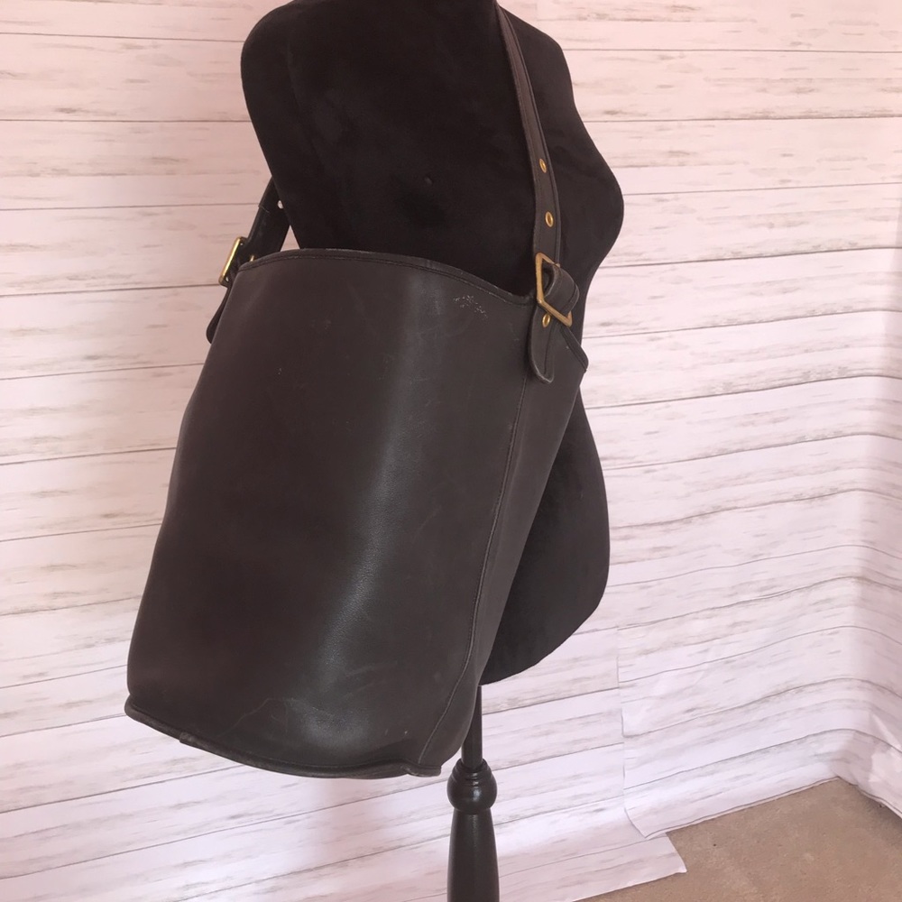 Black leather coach duffle bag